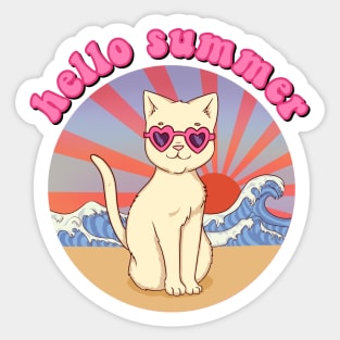 Hello summer - cat beach sunglasses Sticker